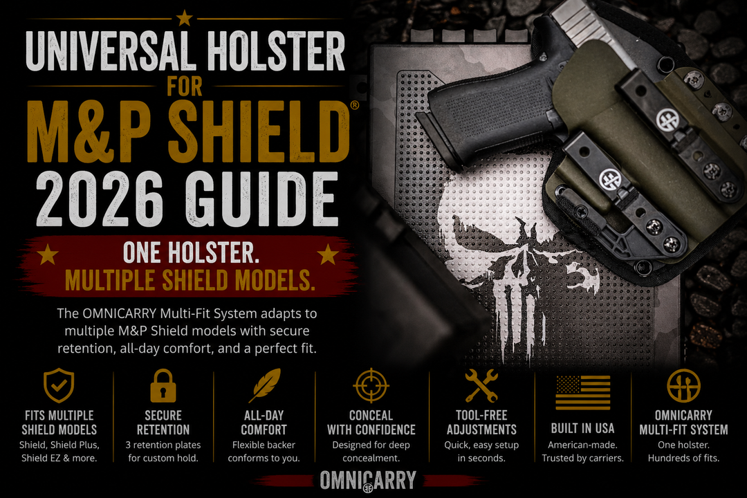 OmniCarry universal holster with handgun for M&P Shield concealed carry guide.